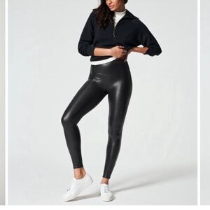 SPANX Faux Leather Leggings Small S Black Pants Holiday Dressy Work Ankle